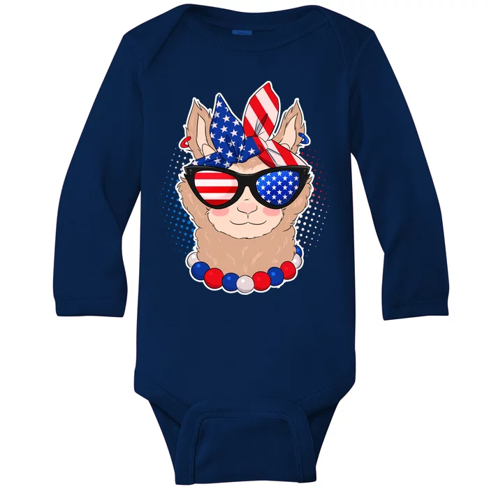 Cute USA Patriotic Llama Baby Long Sleeve Bodysuit