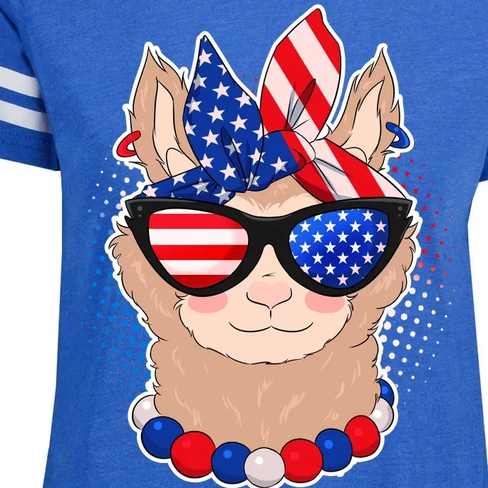 Cute USA Patriotic Llama Enza Ladies Jersey Football T-Shirt