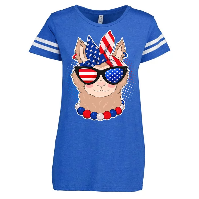 Cute USA Patriotic Llama Enza Ladies Jersey Football T-Shirt