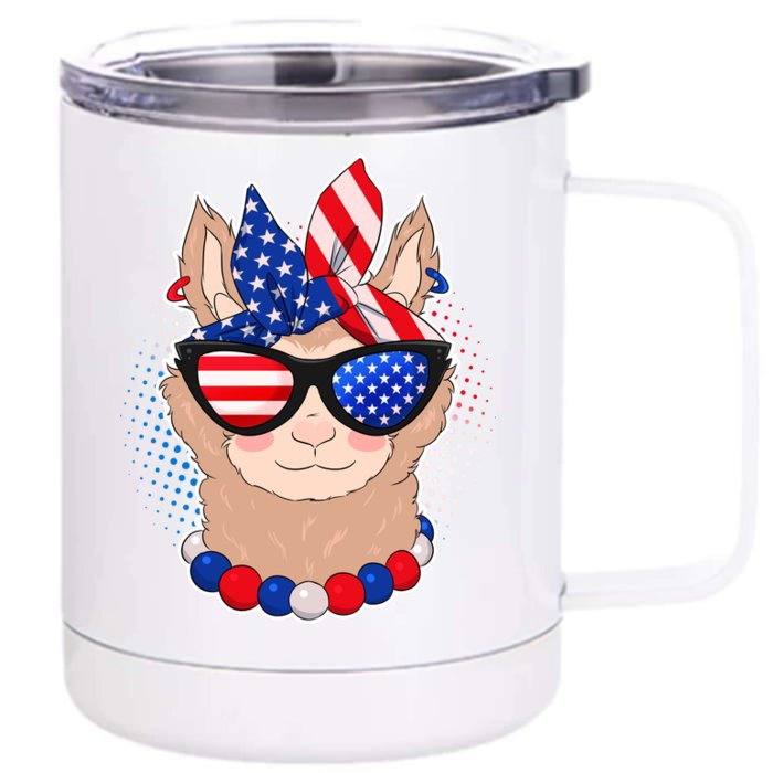 Cute USA Patriotic Llama Front & Back 12oz Stainless Steel Tumbler Cup