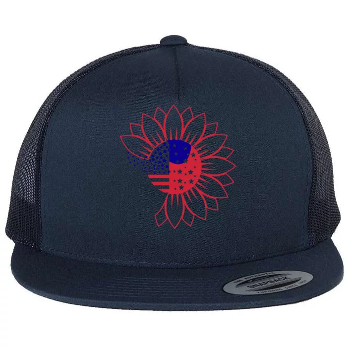 Cute USA Sunflower Flag Flat Bill Trucker Hat