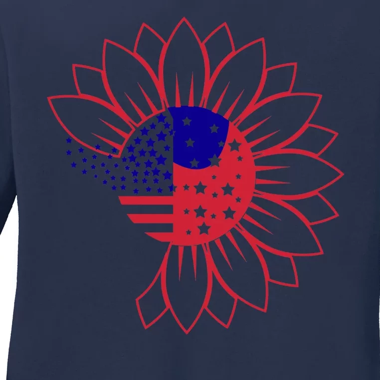 Cute USA Sunflower Flag Ladies Long Sleeve Shirt