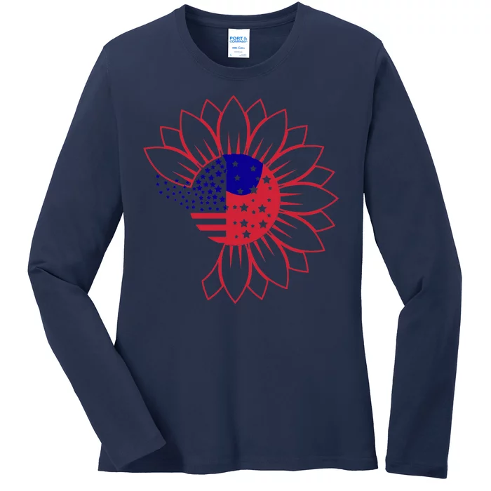 Cute USA Sunflower Flag Ladies Long Sleeve Shirt