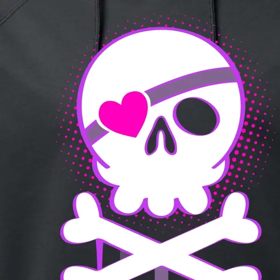 Cute Valentine Skull Eye Patch Performance Fleece Hoodie