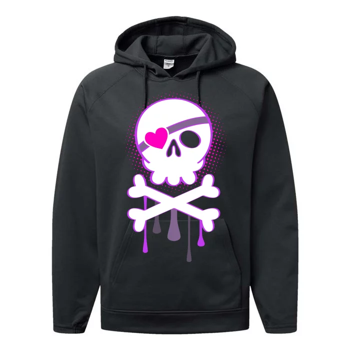 Cute Valentine Skull Eye Patch Performance Fleece Hoodie