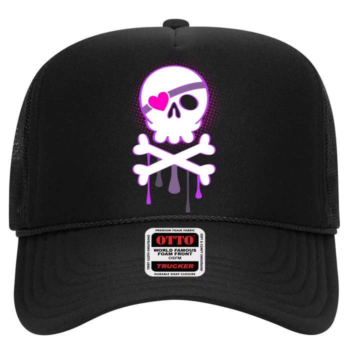 Cute Valentine Skull Eye Patch High Crown Mesh Trucker Hat