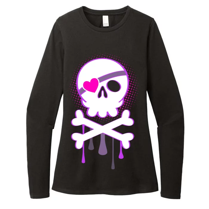 Cute Valentine Skull Eye Patch Womens CVC Long Sleeve Shirt