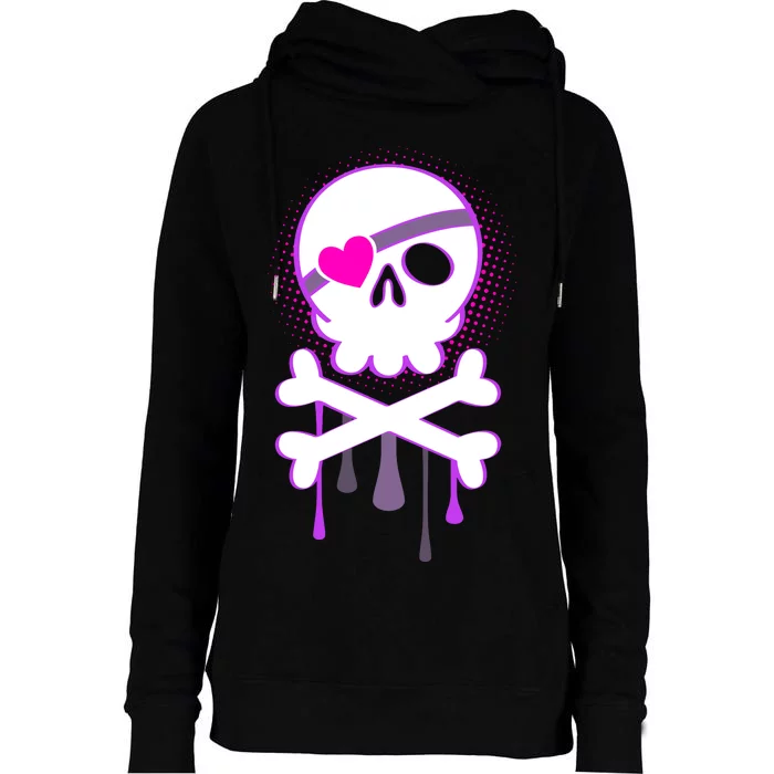 Cute Valentine Skull Eye Patch Womens Funnel Neck Pullover Hood