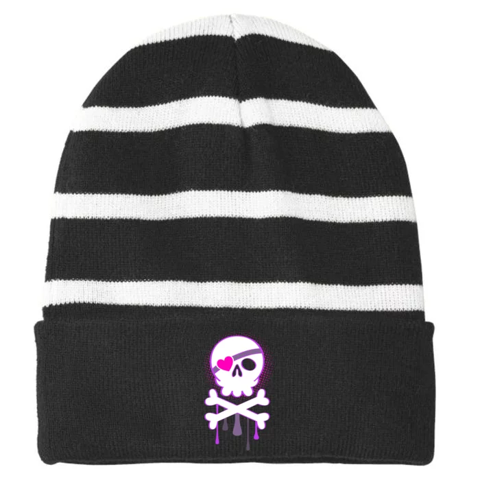 Cute Valentine Skull Eye Patch Striped Beanie with Solid Band