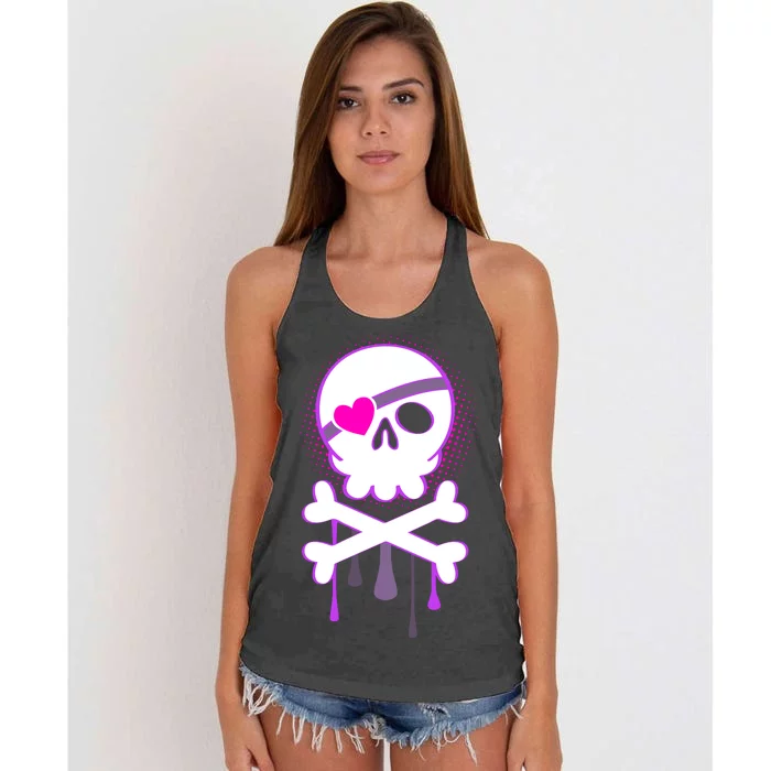 Cute Valentine Skull Eye Patch Women's Knotted Racerback Tank