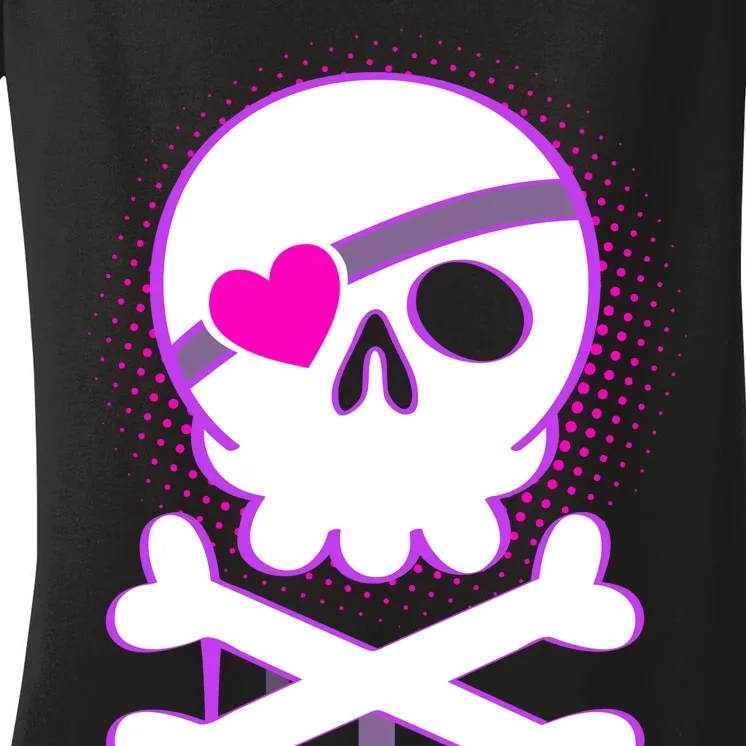 Cute Valentine Skull Eye Patch Women's V-Neck T-Shirt