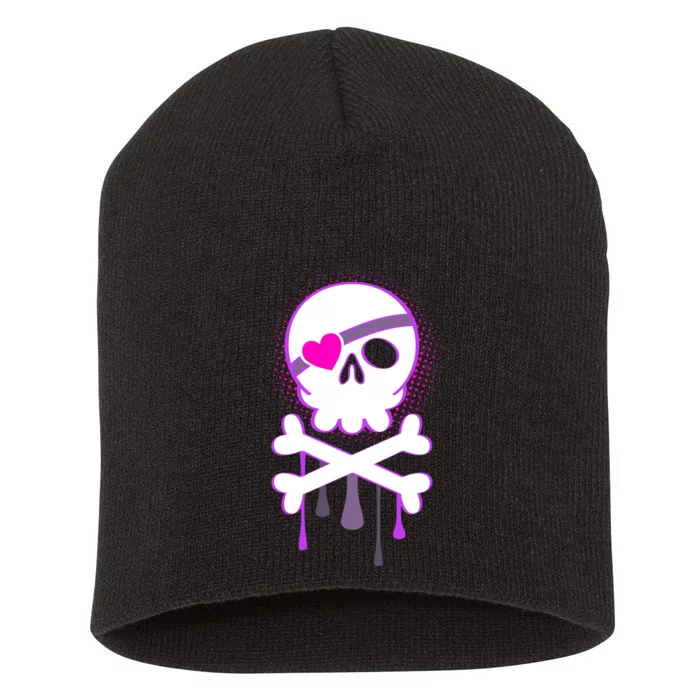 Cute Valentine Skull Eye Patch Short Acrylic Beanie