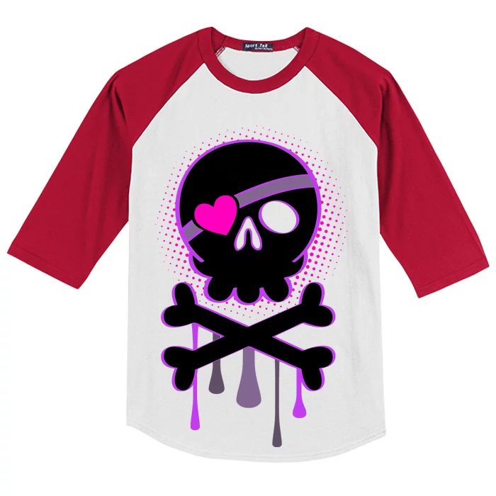 Cute Valentine Skull Eye Patch Kids Colorblock Raglan Jersey