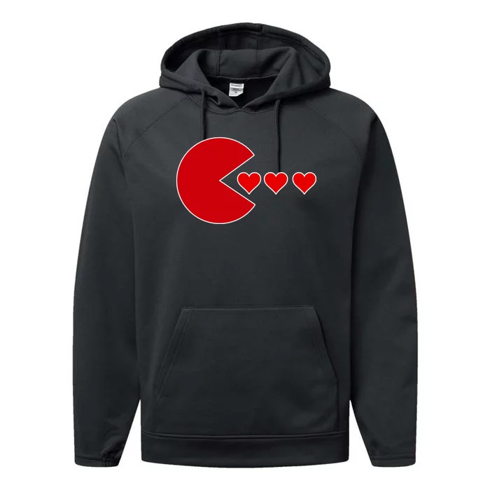 Cute Valentines Day Gamer Hear Retro Performance Fleece Hoodie