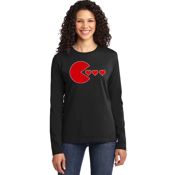 Cute Valentines Day Gamer Hear Retro Ladies Long Sleeve Shirt