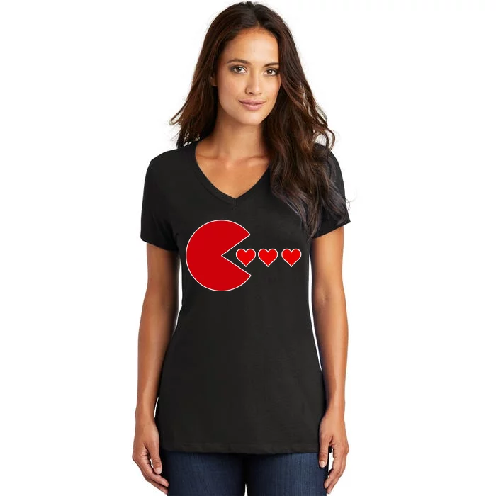 Cute Valentines Day Gamer Hear Retro Women's V-Neck T-Shirt