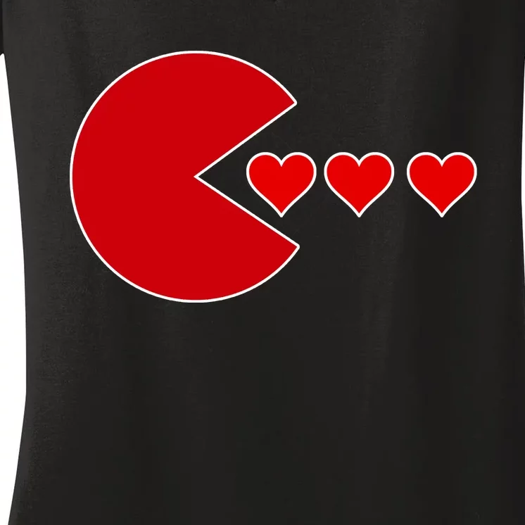 Cute Valentines Day Gamer Hear Retro Women's V-Neck T-Shirt