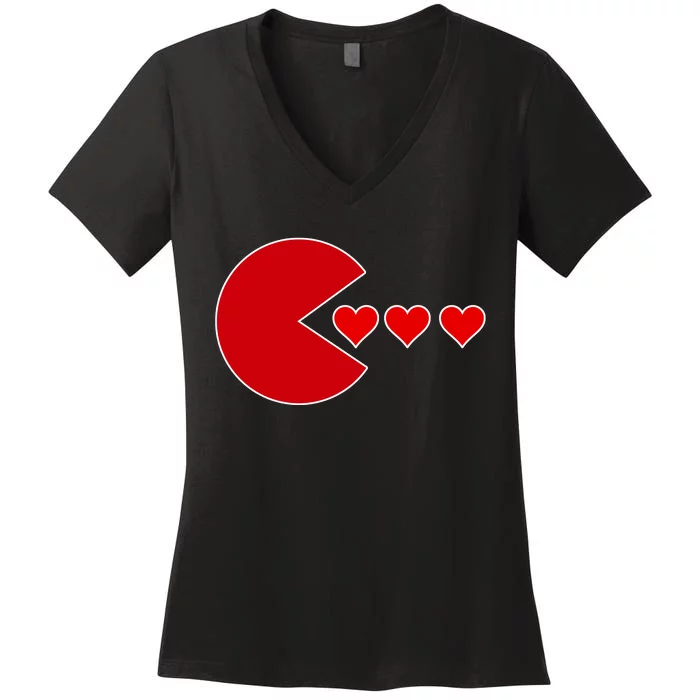 Cute Valentines Day Gamer Hear Retro Women's V-Neck T-Shirt