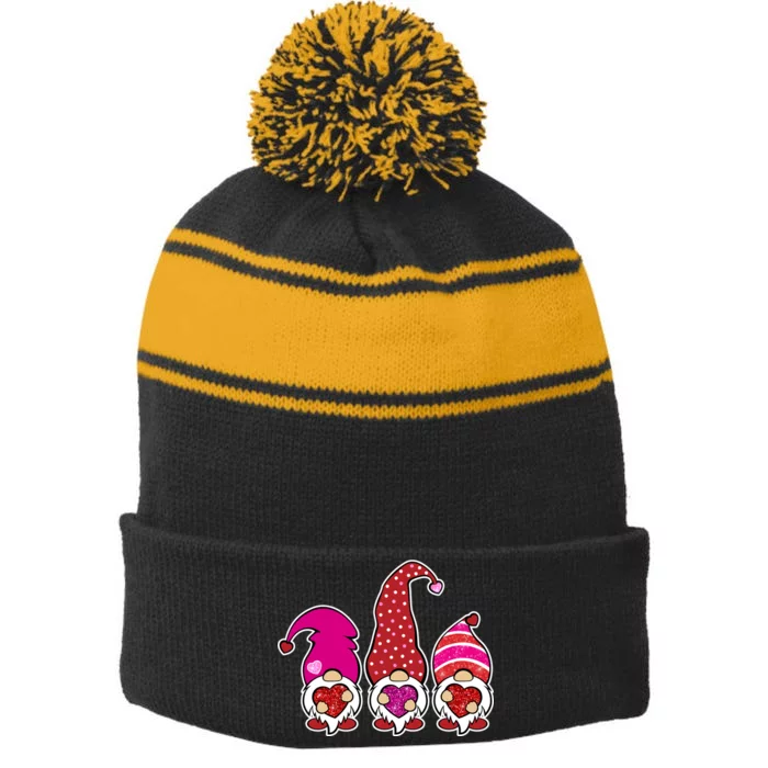 Cute Valentine's Day Gnomes Stripe Pom Pom Beanie