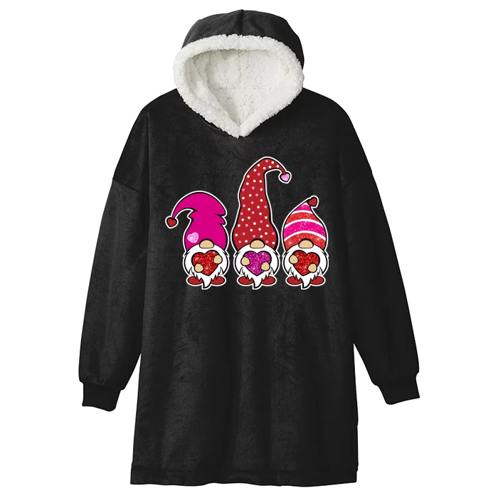 Cute Valentine's Day Gnomes Hooded Wearable Blanket