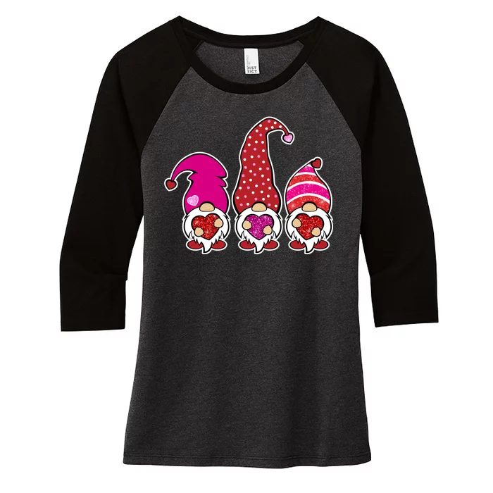 Cute Valentine's Day Gnomes Women's Tri-Blend 3/4-Sleeve Raglan Shirt