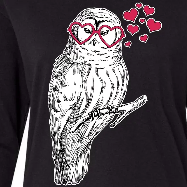 Cute Valentine's Day Heart Glasses Owl Love Womens Cotton Relaxed Long Sleeve T-Shirt