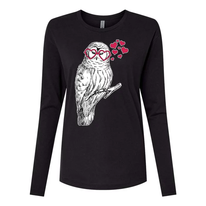 Cute Valentine's Day Heart Glasses Owl Love Womens Cotton Relaxed Long Sleeve T-Shirt