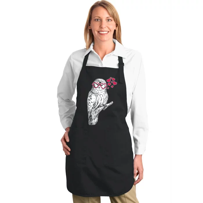 Cute Valentine's Day Heart Glasses Owl Love Full-Length Apron With Pocket