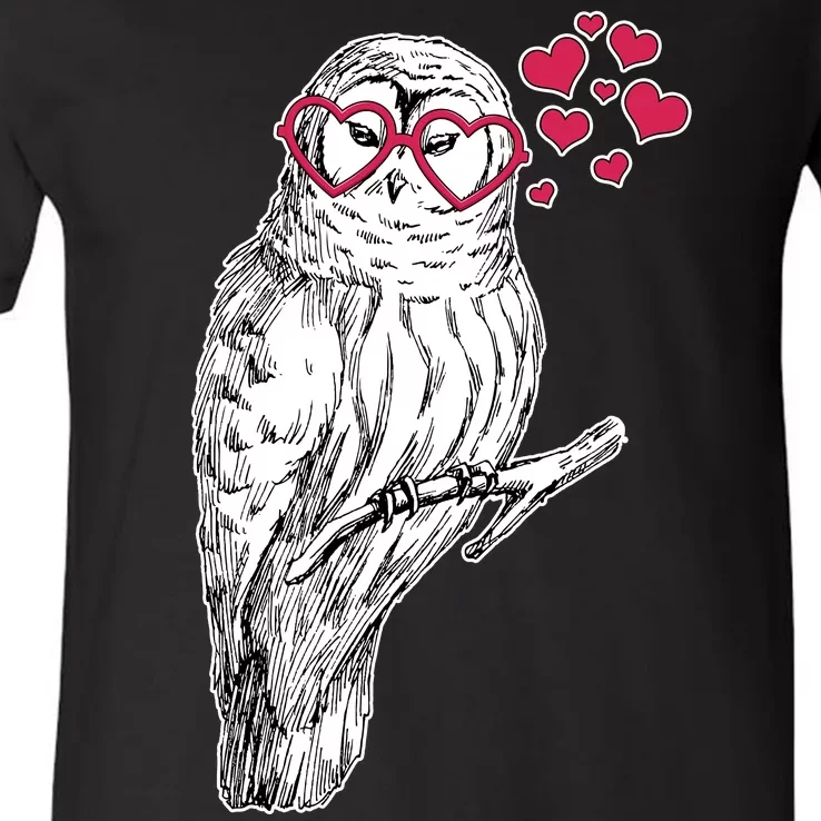 Cute Valentine's Day Heart Glasses Owl Love V-Neck T-Shirt