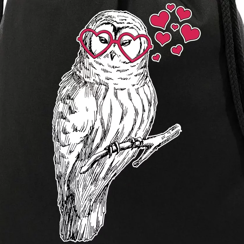 Cute Valentine's Day Heart Glasses Owl Love Drawstring Bag