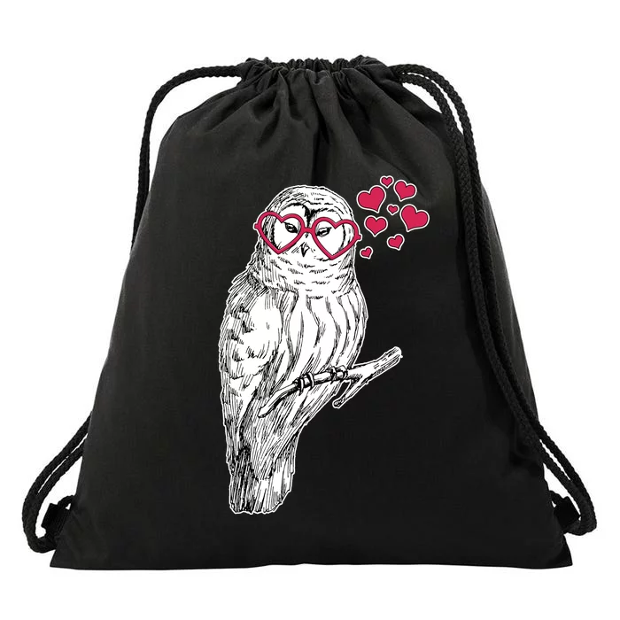 Cute Valentine's Day Heart Glasses Owl Love Drawstring Bag