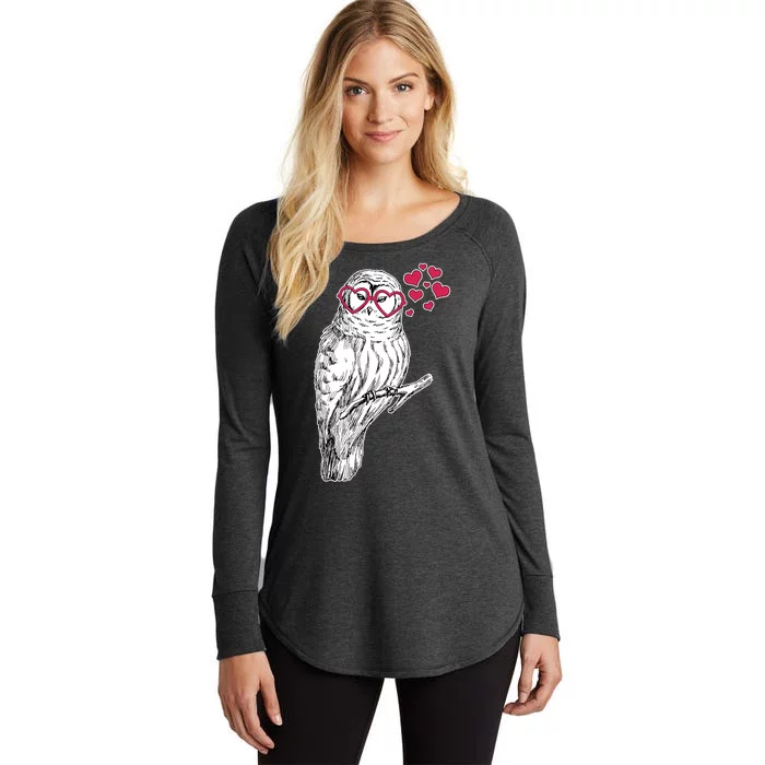 Cute Valentine's Day Heart Glasses Owl Love Women's Perfect Tri Tunic Long Sleeve Shirt