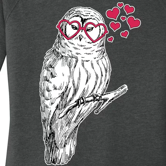 Cute Valentine's Day Heart Glasses Owl Love Women's Perfect Tri Tunic Long Sleeve Shirt