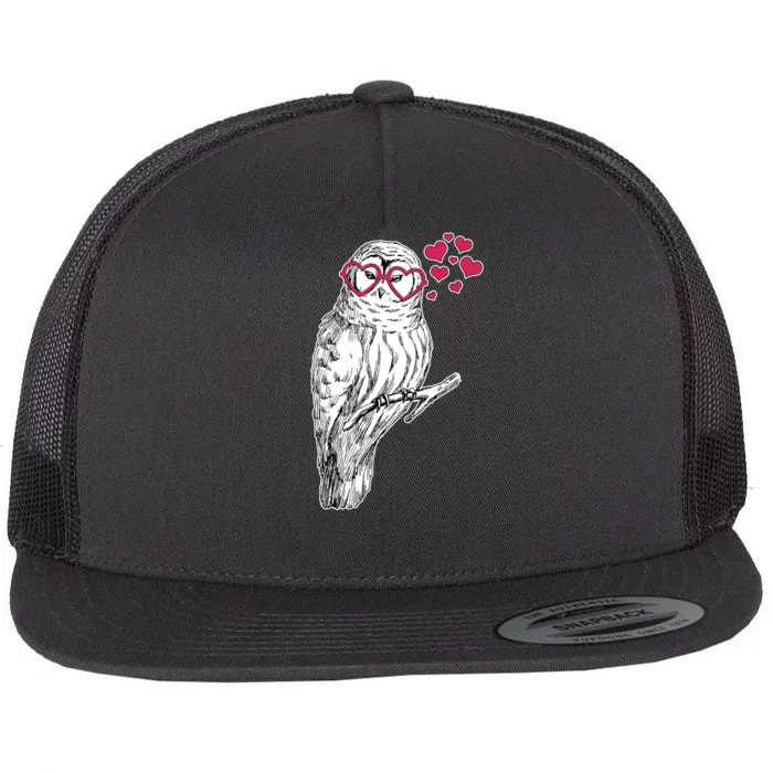 Cute Valentine's Day Heart Glasses Owl Love Flat Bill Trucker Hat