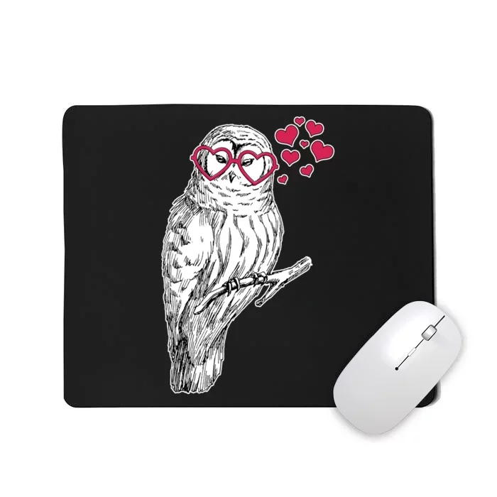 Cute Valentine's Day Heart Glasses Owl Love Mousepad