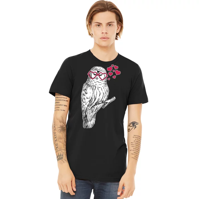 Cute Valentine's Day Heart Glasses Owl Love Premium T-Shirt