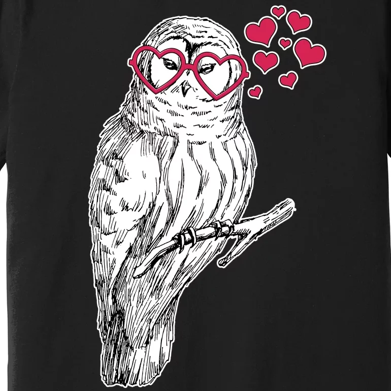 Cute Valentine's Day Heart Glasses Owl Love Premium T-Shirt