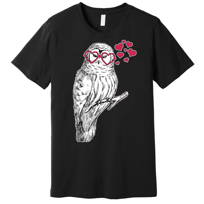 Cute Valentine's Day Heart Glasses Owl Love Premium T-Shirt