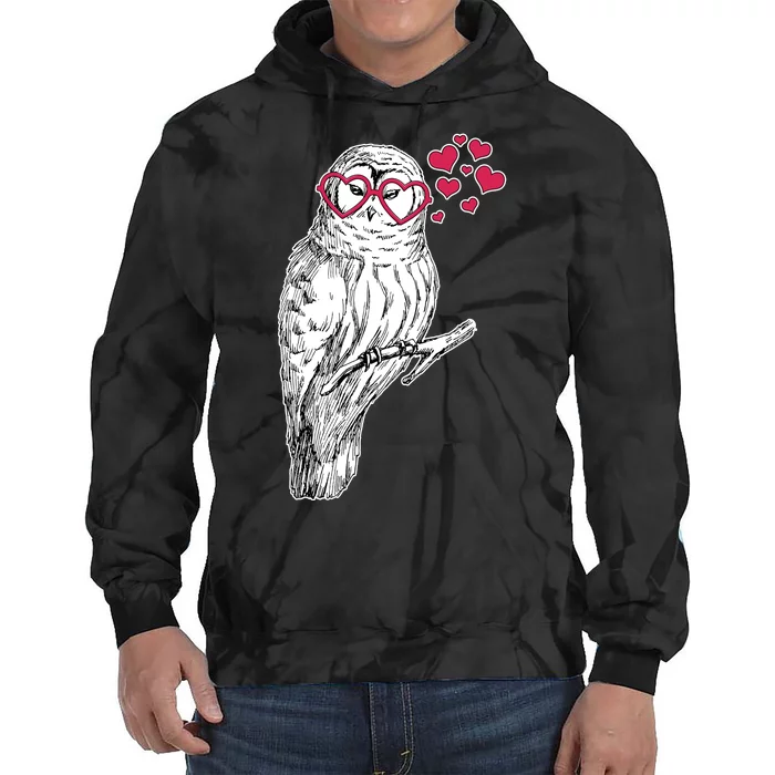 Cute Valentine's Day Heart Glasses Owl Love Tie Dye Hoodie