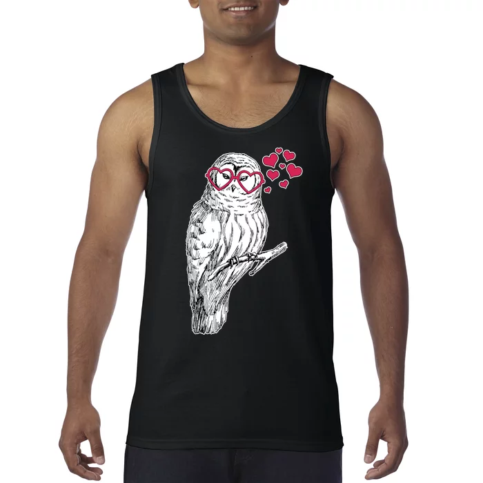 Cute Valentine's Day Heart Glasses Owl Love Tank Top