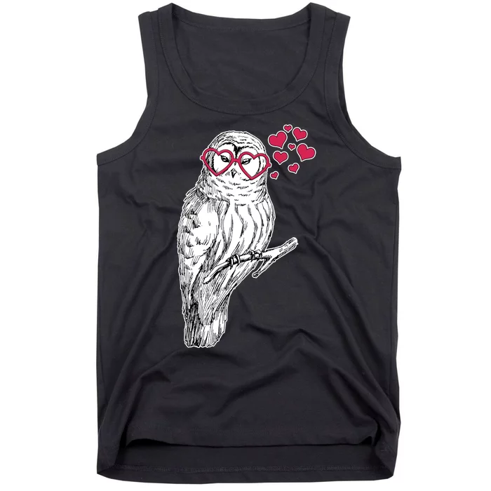 Cute Valentine's Day Heart Glasses Owl Love Tank Top