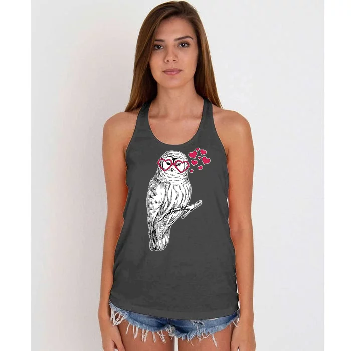 Cute Valentine's Day Heart Glasses Owl Love Women's Knotted Racerback Tank