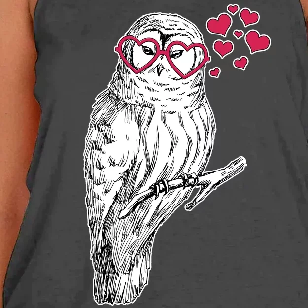 Cute Valentine's Day Heart Glasses Owl Love Women's Knotted Racerback Tank