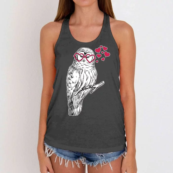 Cute Valentine's Day Heart Glasses Owl Love Women's Knotted Racerback Tank