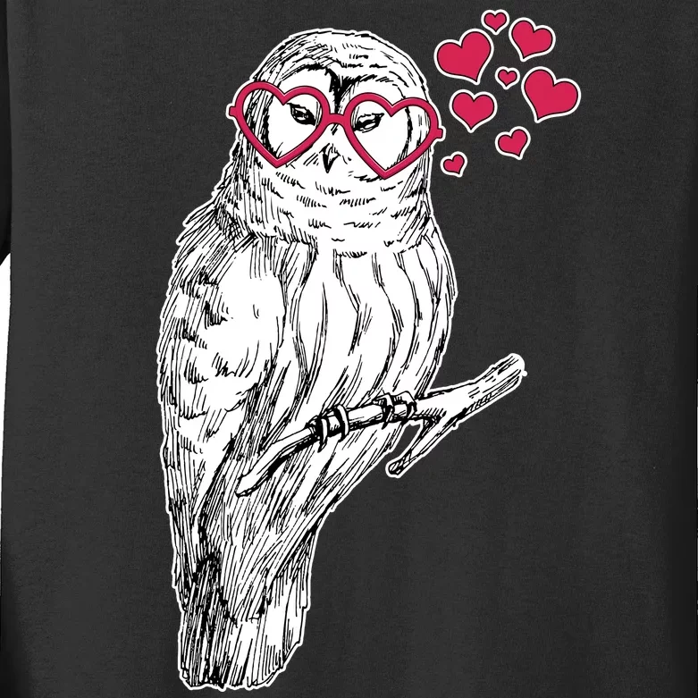 Cute Valentine's Day Heart Glasses Owl Love Kids Long Sleeve Shirt