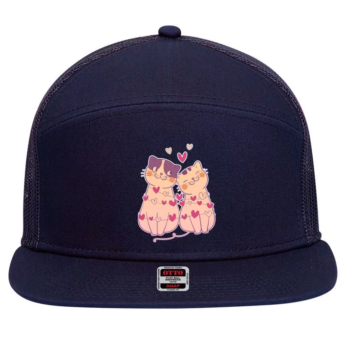 Cute Valentine's Day Kitties 7 Panel Mesh Trucker Snapback Hat