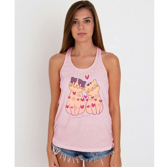 Cute Valentine's Day Kitties Women's Knotted Racerback Tank