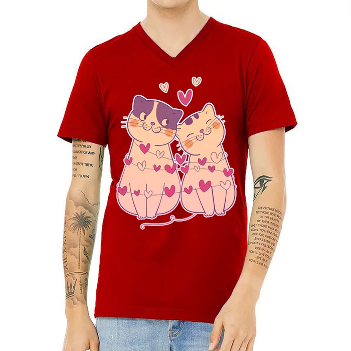 Cute Valentine's Day Kitties V-Neck T-Shirt