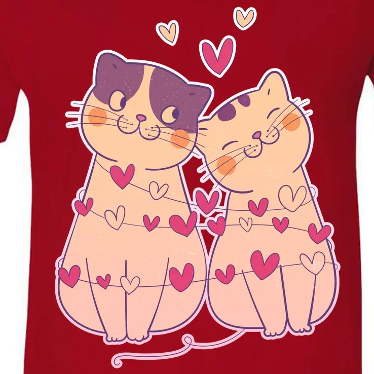 Cute Valentine's Day Kitties V-Neck T-Shirt