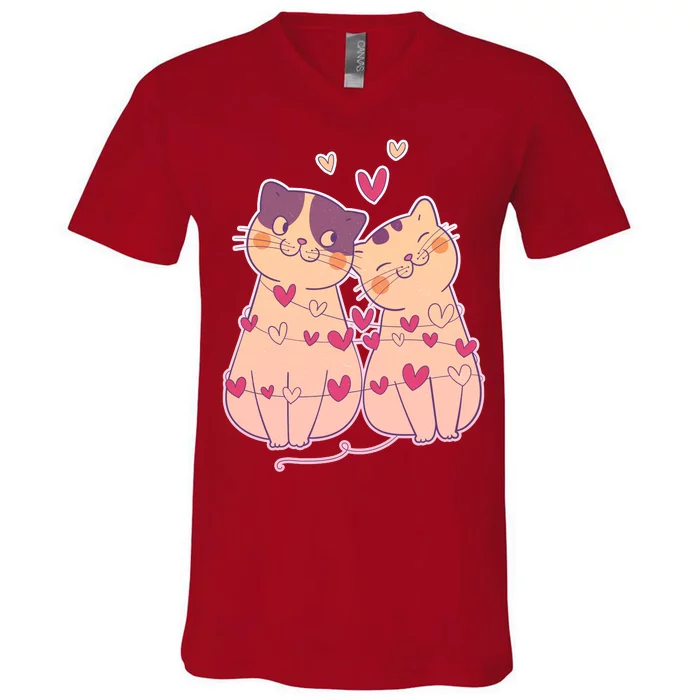 Cute Valentine's Day Kitties V-Neck T-Shirt